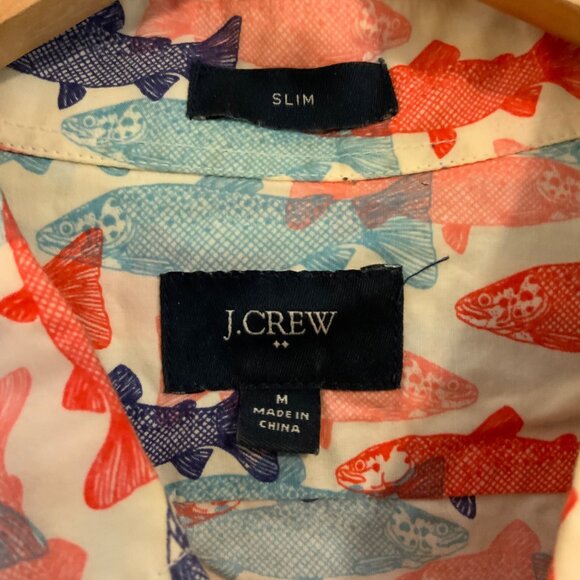 J. Crew Factory Men’s Trout Print Slim Short Sleeve Button Front Shirt Medium - Picture 3 of 10